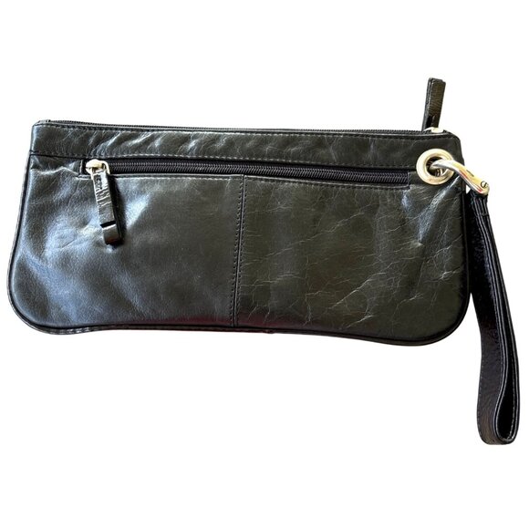 Sophia Visconti Black Leather Wristlet Wallet Purse Silvertone Looks New - Picture 1 of 9